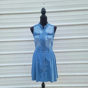 Rue 21 Womens Blue Sleeveless Button Front Denim Jean Soft Dress Sz S